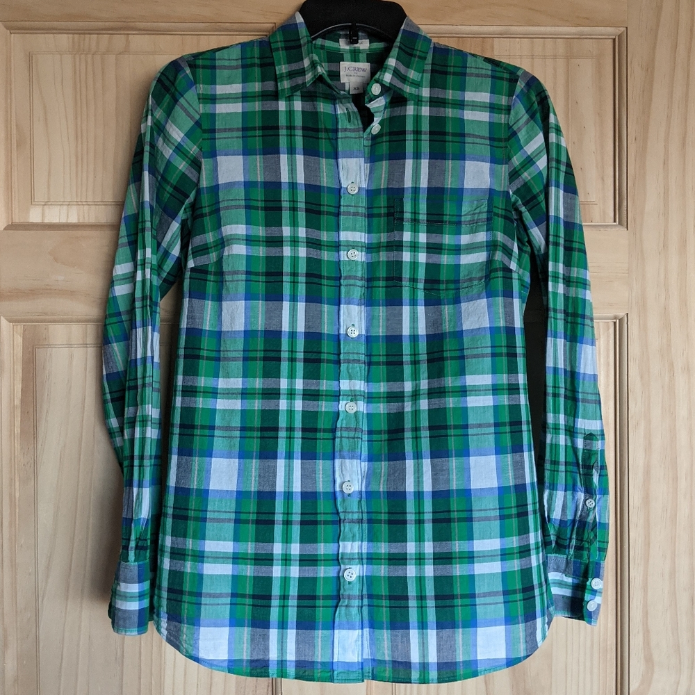 J. Crew Perfect Fit Green Plaid Button Down